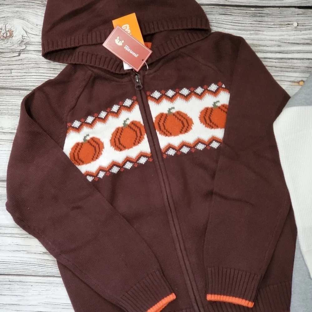 Gymboree Pumpkin Sweater Fall Harvest Hooded Zip Up Pumpkin Sweater NWT